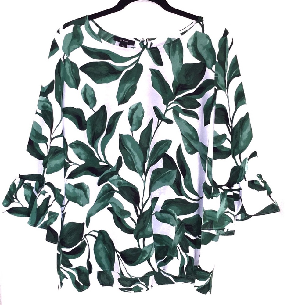 Alfani Green Leaf Blouse Top Shirt